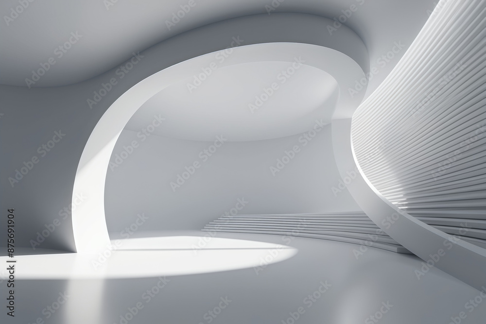 Poster abstract wave shape white building with floor 3d rendering