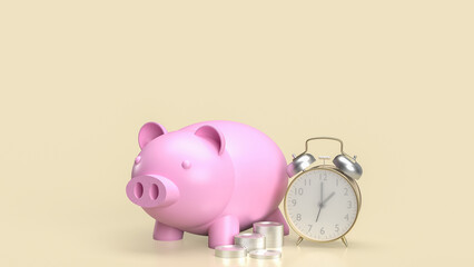 The piggy bank and clock for earn and saving concept 3d rendering.