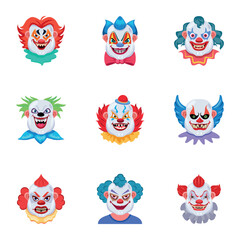 Basic RGBSet of 09 Buffoon Face Flat Vectors 

