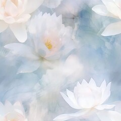 Fototapeta premium a bunch of white flowers floating on top of a body of water