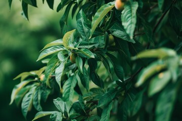 Fototapeta premium Close-Up of Lush Green Leaves on a Peach Tree