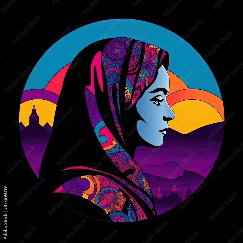 Wall mural a painting of a woman in a headscarf