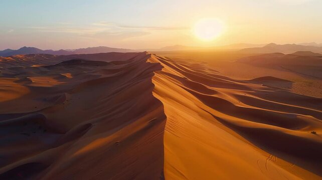 Beautiful nature landscape. Aerial view of the sand dunes. Sand dunes in the desert during sunset. Desert landscape background
