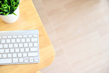 Keyboard on desk and copy space