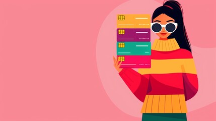 Credit card debt management, paying down balances, flat design illustration