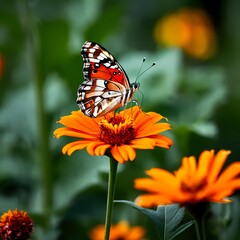 Fototapeta premium Butterfly feeding on a flower, AI Generated