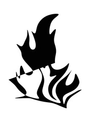 Silhouette of fire illustration in black and white.
