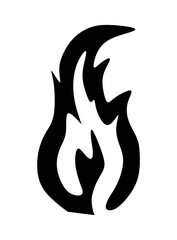 Silhouette of fire illustration in black and white.
