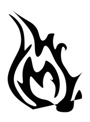 Silhouette of fire illustration in black and white.
