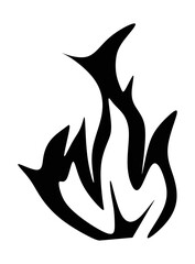 Silhouette of fire illustration in black and white.
