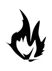 Silhouette of fire illustration in black and white.
