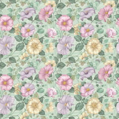 Floral variety color, form nature, seamless fabric pattern.