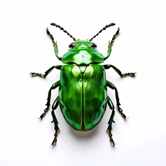 Top view of green beetle with wings on white background, AI-generated