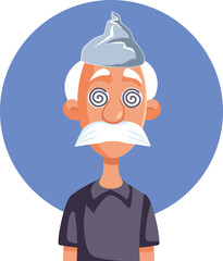 Funny Elderly Man Believing Conspiracy Theory Vector Character. bGrandpa being credulous trying to protect himself with tinfoil hat 
