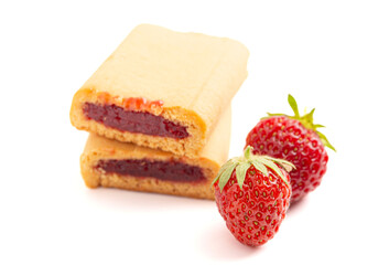 Strawberry Flavored Bar Cookies Isolated on a White Background