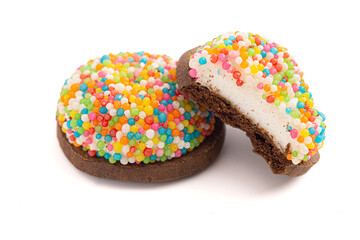 Chocolate Cookie Topped with Marshmallow and Rainbow Colored Sprinkles