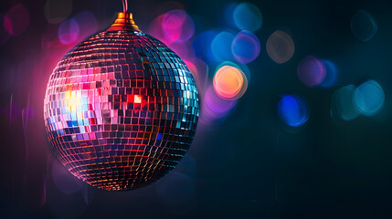 Obraz premium A sparkling disco ball casts colorful reflections in a vibrant and festive atmosphere, embodying the energy and excitement of a dance party.