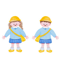 child, Back to school, set cute students, cute uniform, hand drawn student, watercolor student