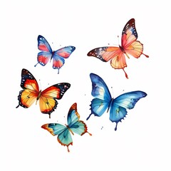 Butterflies flying on white background, AI Generated