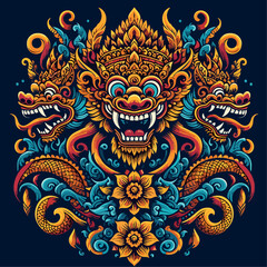 Balinese barong vector logo illustration