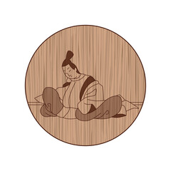 木彫り風円形百人一首　藤原興風