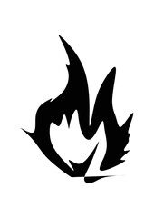 Silhouette of fire illustration in black and white.
