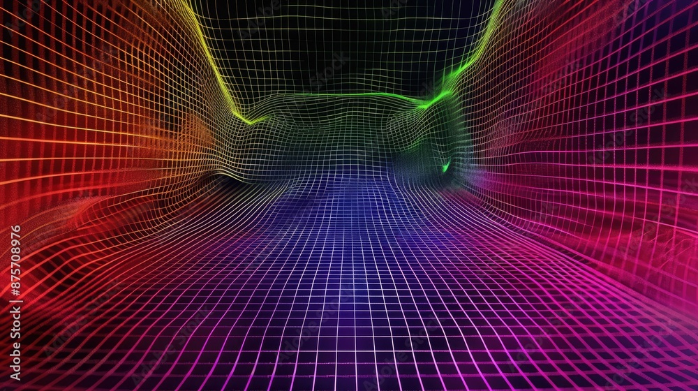 Poster dynamic display with abstract background, digital waves and textures, creating colorful artistic des