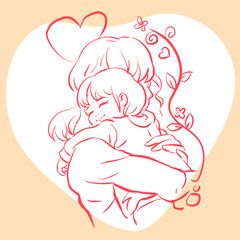 mother and baby vector for card decoration illustration