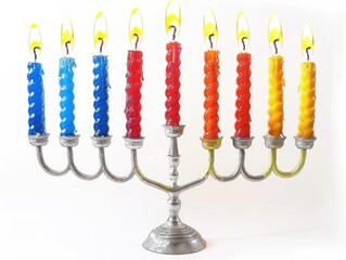 Menorah with seven lit candles