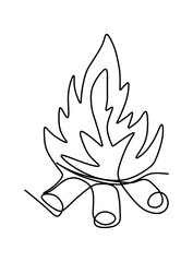  One line art, continues line art an illustration of fire isolated on white.