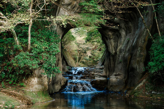Water falls in Japan.Nomizo Falls and Kameiwa Cave are waterfalls that flow through the Kameiwa cave in Kimitsu City.Nomizo waterfall in kimitsu city.