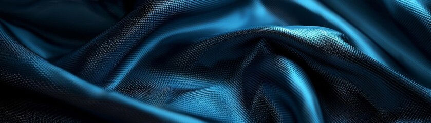 Obraz premium Close-up of dark blue silk fabric draped in gentle folds showcasing luxurious texture and smoothness. Perfect for backgrounds or textile themes.