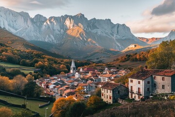 Fototapeta premium Mountain Town Landscape