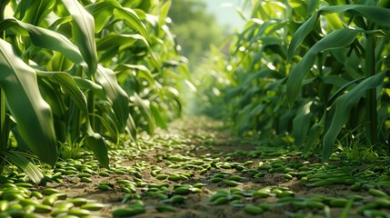 Naklejka premium Field of Corn with Sunlight