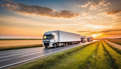transportation generative freight transport trucks country field cargo landscape semi ai sunset truck logistic motion road driving cargo road business concept moving lorry logistic delivery highway de