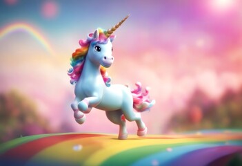 Fototapeta premium generative nature running cartoon rainbow image background unicorn animal horse illustration sky ai