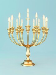 Fototapeta premium Golden Menorah with Lit Candles
