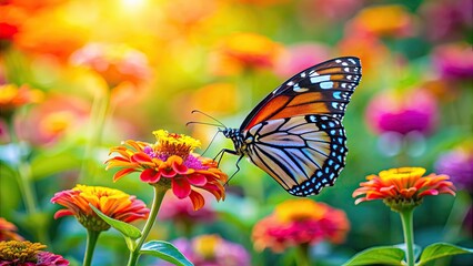 Obraz premium A beautiful butterfly perched on a colorful flower in a garden , nature, insect, wildlife, vibrant, delicate, wings, pollination