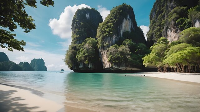 A tropical beach paradise in Thailand a summer scean, Generated by Ai.