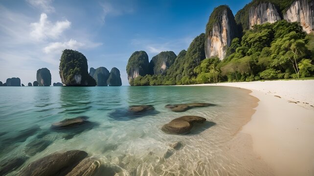 A tropical beach paradise in Thailand a summer scean, Generated by Ai.