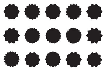 Black starburst sale price seals, stickers and labels for callout and splash, vector star rosettes. Oval and sunburst, stamp and tag badge silhouettes for price promotion labels or sales sticker.