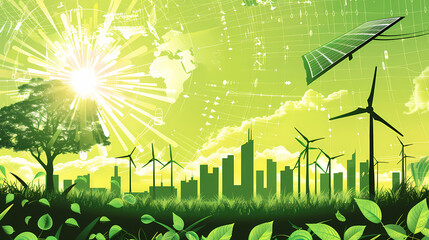 Clean energy shift and choosing green power, vector image
