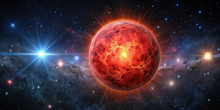 Betelgeuse, a red supergiant star in the constellation Orion, against a backdrop of the night sky, Betelgeuse