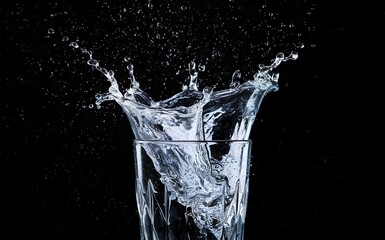 A striking image of water splashing out from a glass