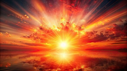 Obraz premium Cherry red and sunset orange explosion in a summer dawn burst, cherry red, sunset orange, explosion, summer, dawn, burst