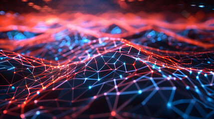 Abstract digital network background featuring glowing nodes and dynamic lines with a futuristic theme.