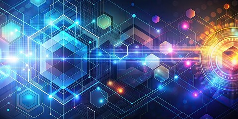 Fototapeta premium Abstract digital technology background with geometrical shapes and patterns, technology, abstract, digital, background