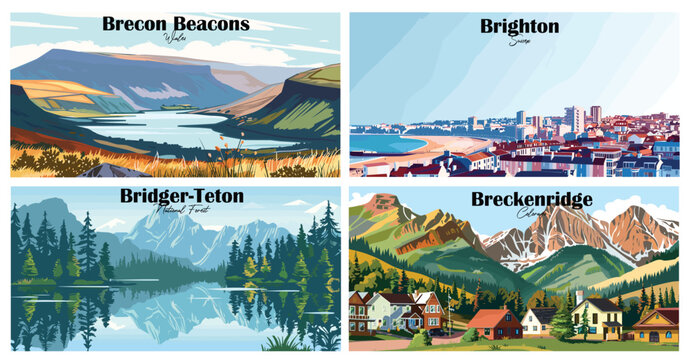 Travel landmarks tourism world famous, Vector illustration. Design for travel wallpaper, flyer or web banner design template. Panorama view. Copy space