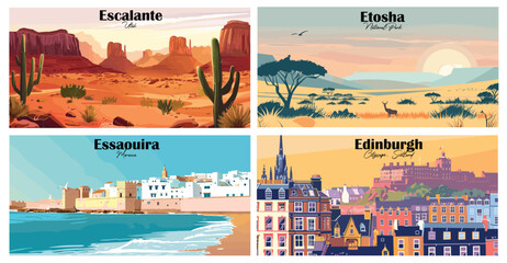 Travel landmarks tourism world famous, Vector illustration. Design for travel wallpaper, flyer or web banner design template. Panorama view. Copy space