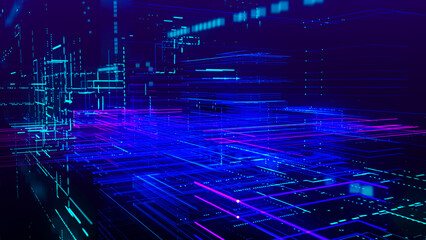 Data flow information. Digital communication concept. Blue futuristic flow. Abstract futuristic sci-fi background with particle and line mesh. Connection and connectivity concept. 3D rendering.